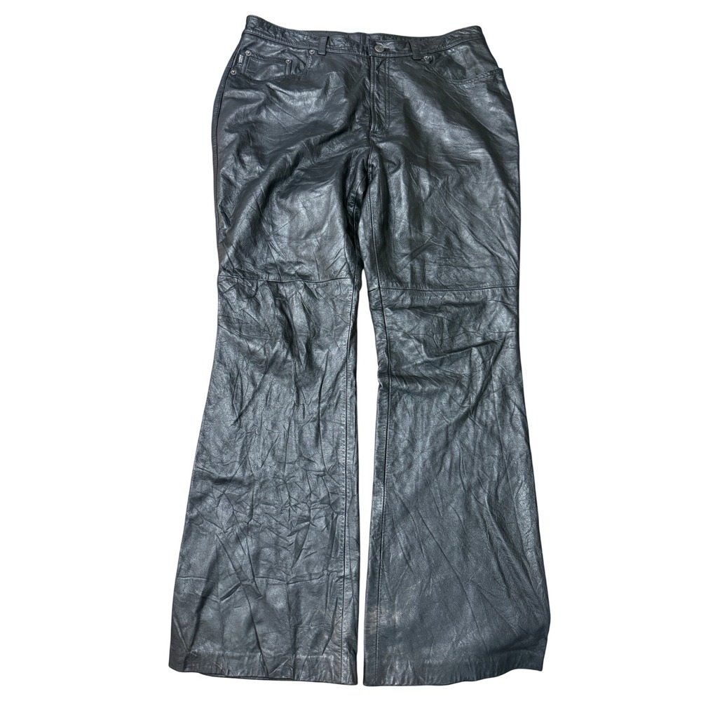 Lauren Ralph Lauren 100% Leather Pants Womens 14 Black Good Wide Leg